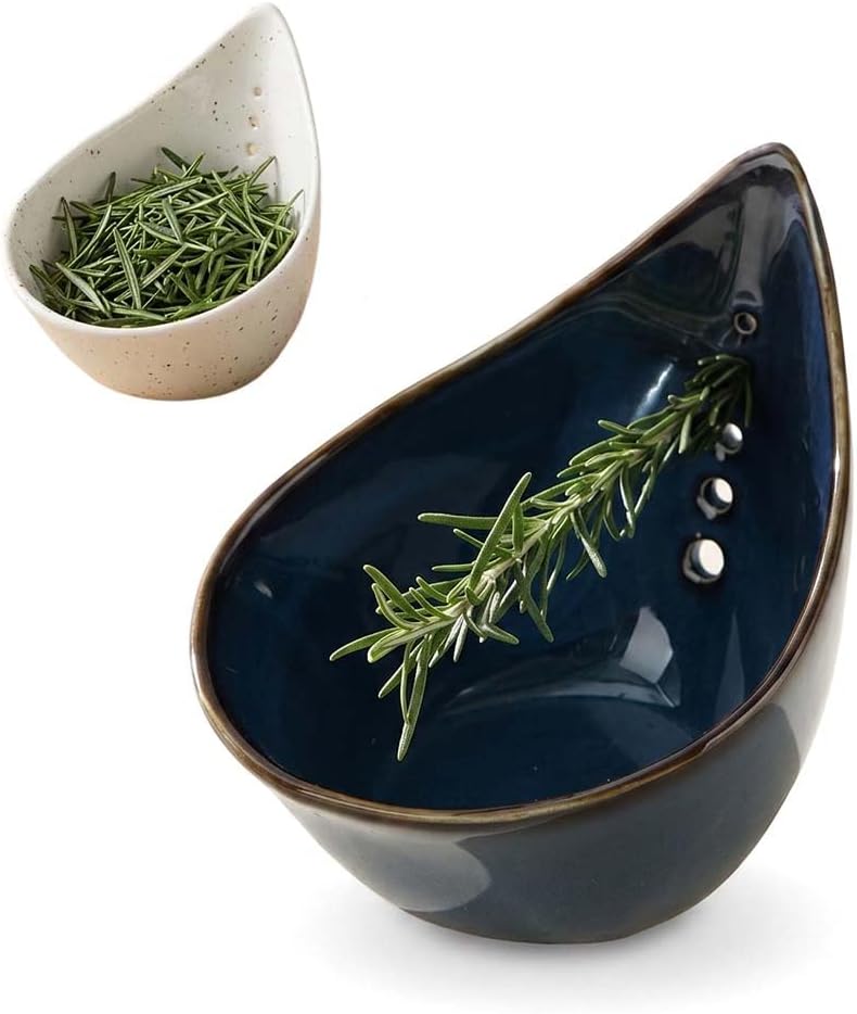 Herb Stripper Bowl, 2026 NEW Ceramic Herb Peeling Bowl with Multi-Size Holes, Pottery Leaf Stripping Tool for Kitchen, Fast Herb Removal for Kale, Basil, Rosemary, Cilantro, Parsley (Black)