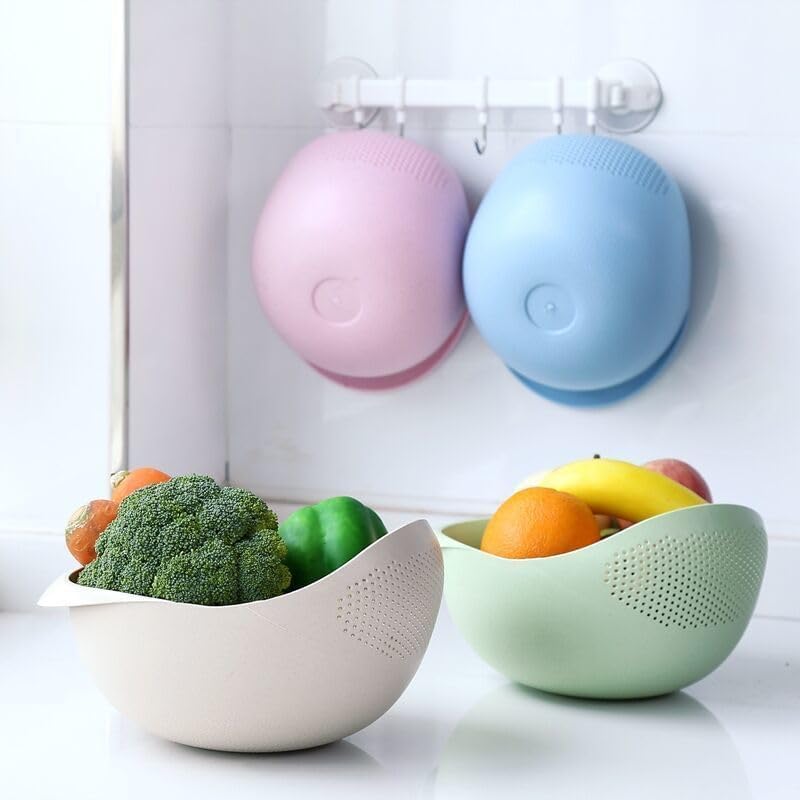 2-in-1 Rice Colander, Vegetable and Fruit Cleaning Filter Basket, 2Piece Sturdy and Easy-To-Use Food Grade Kitchen Tool Accessories (Pink+white, Small)
