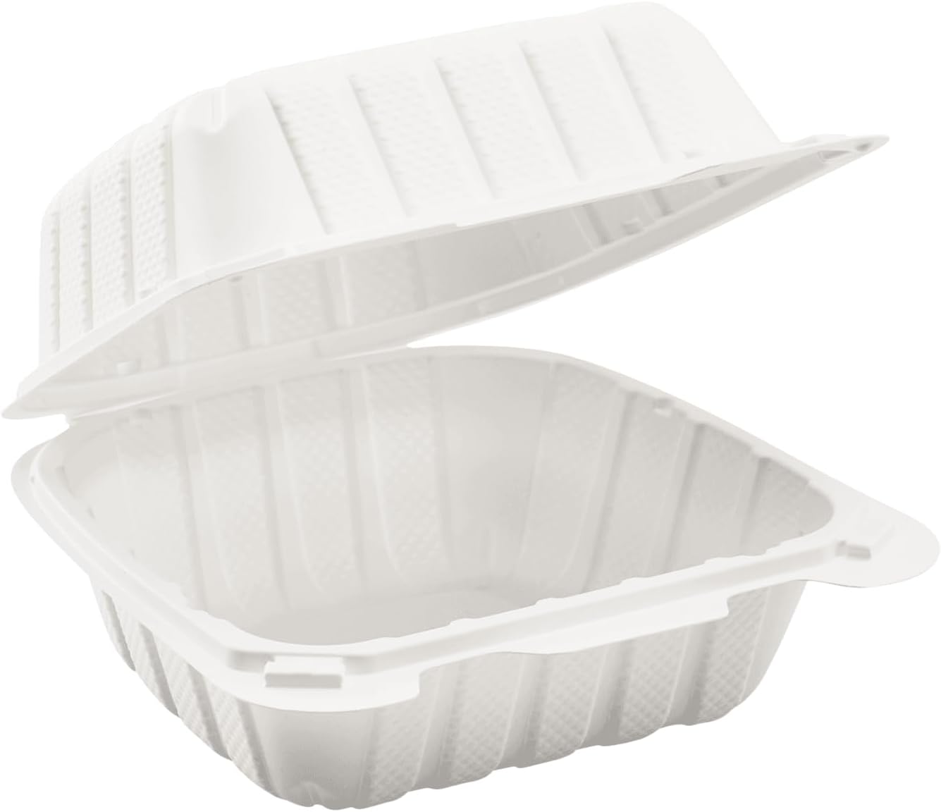 KARAT EARTH Clamshell Take Out Food Containers [8"x8" - 200 ct] To Go Containers | 3 Compartment, Soak-Resistant, Durable, Stackable | Vented for Hot/Cold Foods, White