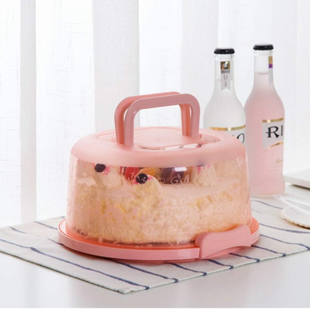 Plastic Small Cake Carrier Holder Cover Round Container with Collapsible Handles Suitable for 7 inch Diameter and 2.5 inch Height Cake (Pink)