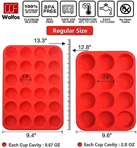 Walfos Silicone Muffin Pan - 12 Cups Regular Silicone Cupcake Pan, Non-stick Great for Making Muffin Cakes, Tart, Bread - BPA Free and Dishwasher Safe