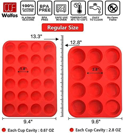 Walfos Silicone Muffin Pan - 12 Cups Regular Silicone Cupcake Pan, Non-stick Great for Making Muffin Cakes, Tart, Bread - BPA Free and Dishwasher Safe