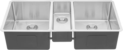 42 in. x 20 in. x 10 in. 16-Gauge Stainless Steel Undermount Triple Bowl Kitchen Sink with Collapsible Colander Set and Strainer