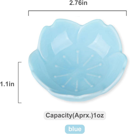 WHJY Light Green Cherry Blossom Dish Set, Cute Pink Ceramic Plates, Sauce/Seasoning Dish, Sushi Dishes, Soy Dipping Bowl, Dessert, Appetizer Plates, Serving Dish for Kitchen Home – Set of 5