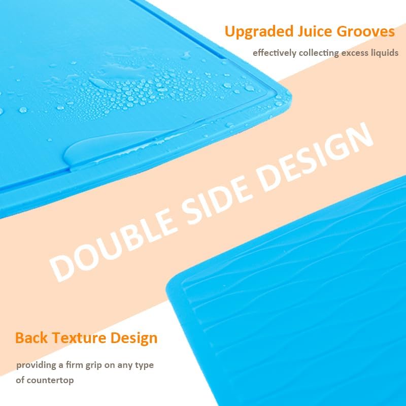 Liflicon Thick Cutting Boards for Kitchen Silicone Chopping Board Set of 2 Mid 12.6'' x 9.1”,Mini 9.1”x7.1” Non-slip Deep Drip Juice Groove Easy Grip Handle,Dishwasher Safe-Red