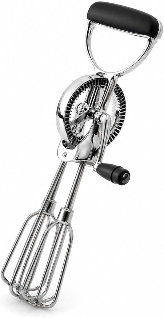 Stainless Steel Hand Crank Egg Beater, Manual Mixer with Dual Whisk for Butter, Cream & Batter