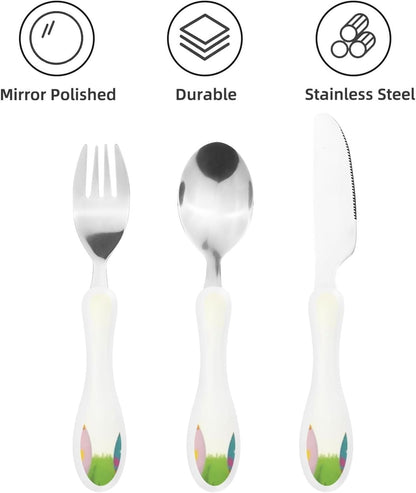 3-Piece Kids Silverware Set With Storage Case, Stainless Steel Reusable Children Safe Knife Spoon Fork Set Insects Love Children Flatware Set For Kids Lunch Box