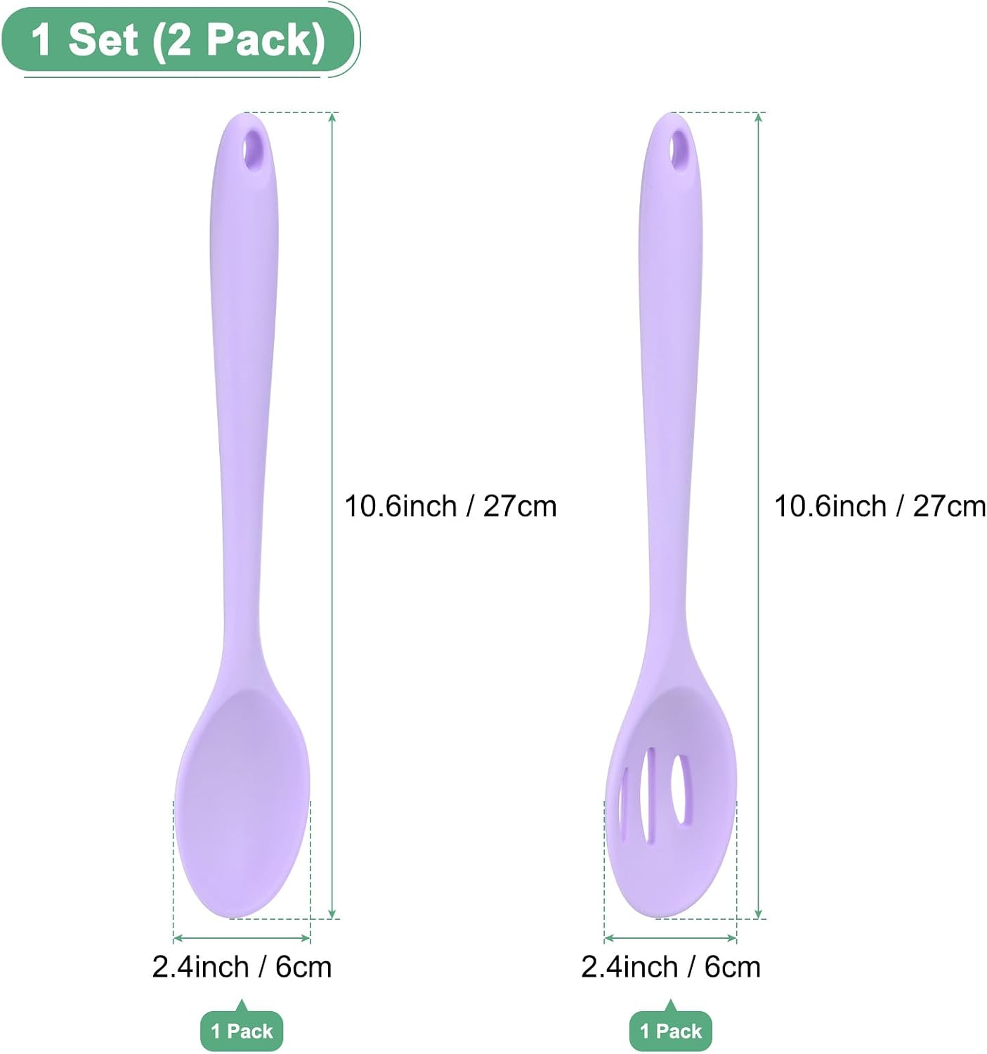 M METERXITY 2-Pack Silicone Cooking Spoons, 10.6" Mixing Nonstick Slotted and Solid Serving Spoons, Heat Resistant Utensils for Kitchen/Cooking/Baking/Stirring