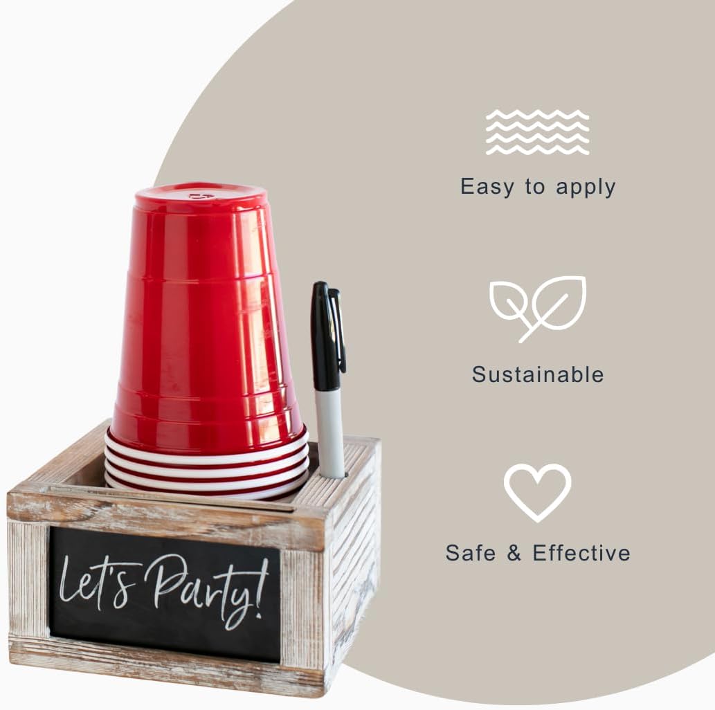 White Party Cup Holder with Marker Slot- Drink Caddy with Interchangeable Signs- Mark Your Cup and Drink Up-Hosting Essentials Wood Cup Dispenser- Brunch Supplies- Disposable Cup Holder Hostess Gifts
