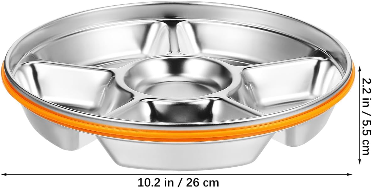 Ipetboom Divided Serving Tray with Lid - Stainless Steel Snack Container Large Veggie Tray with Cover for Family Gatherings Picnics Office Lunches Fresh Food Vegetable Platter Plate - 6 Compartment