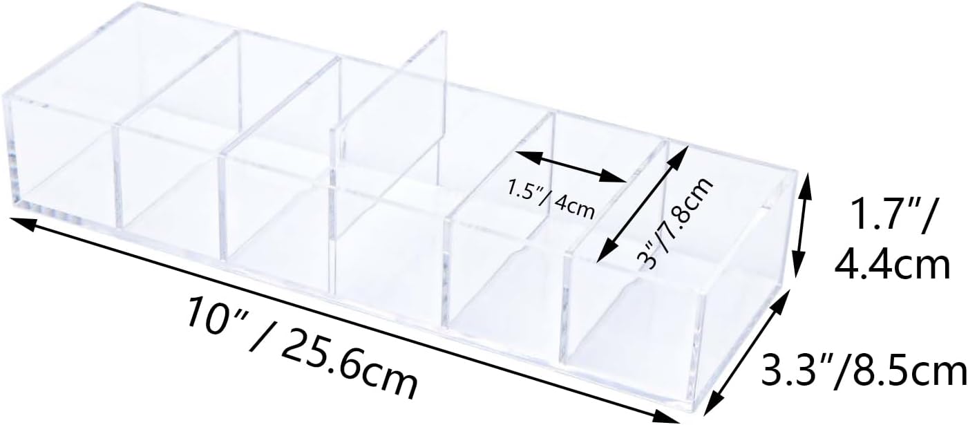 NatSumeBasics Clear Acrylic Drawer Organizer with 6 Compartments, 3.3" Width Desk Storage for Office Accessories, Not for Credit & Business Cards