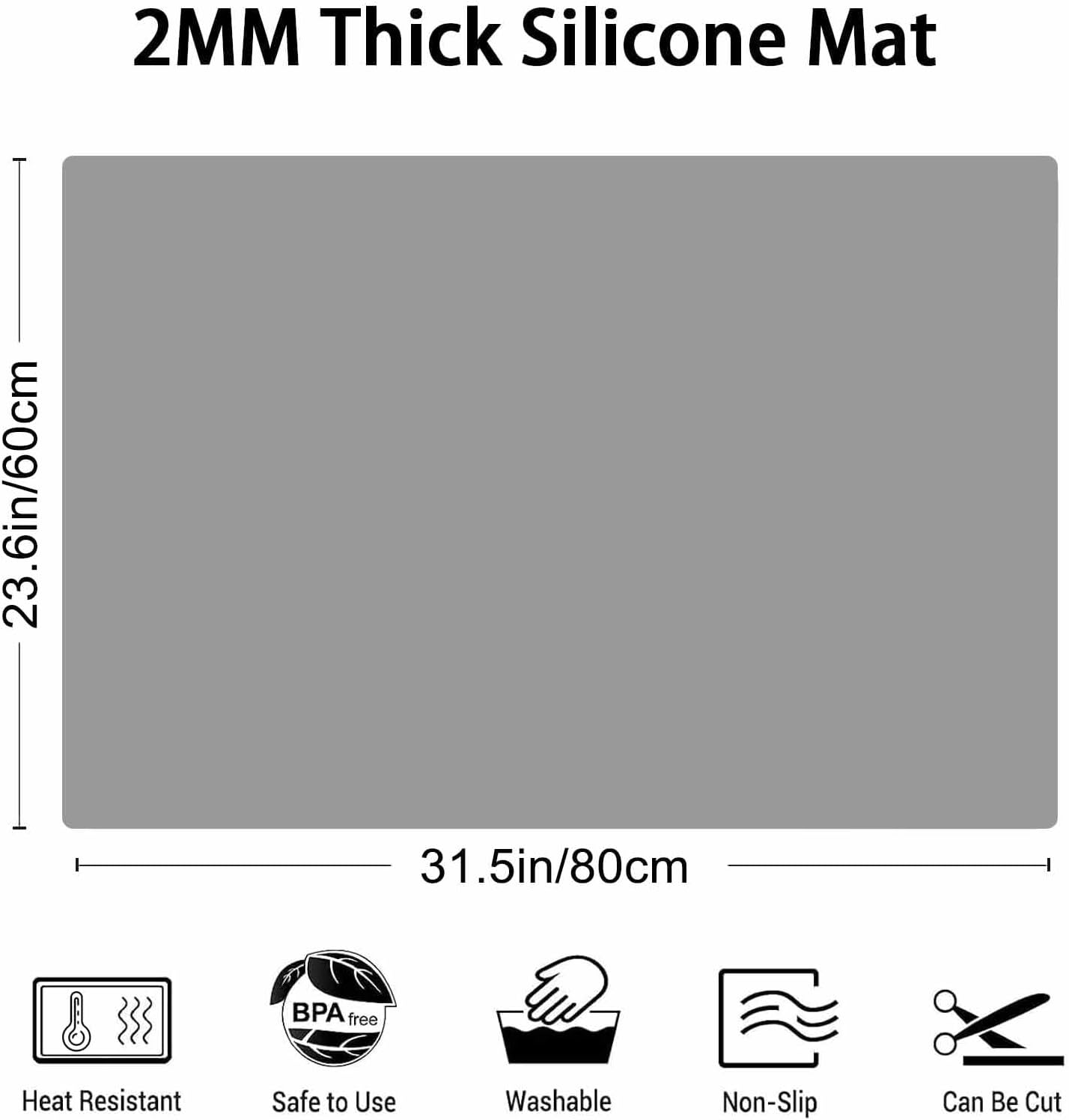 Silicone Mats for Kitchen Counter, 47.3"x23.6"x0.08" Largest Heat Resistant Mat Kitchen Island Waterproof 2MM Thick Countertop Protector Mat Nons-slip Extra Large Counter Mat (Black)