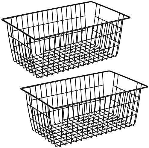Slideep Wire Baskets Farmhouse Freezer Organizer Storage Bin Basket with Handles, Food Storage for Kitchen Cabinets, Pantry, Closet, Bedroom, Bathroom, Office 3 Pack