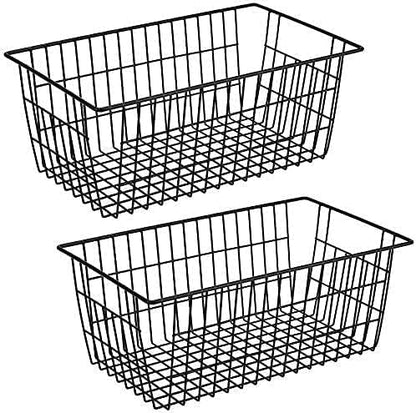 Slideep Wire Baskets Farmhouse Freezer Organizer Storage Bin Basket with Handles, Food Storage for Kitchen Cabinets, Pantry, Closet, Bedroom, Bathroom, Office 3 Pack