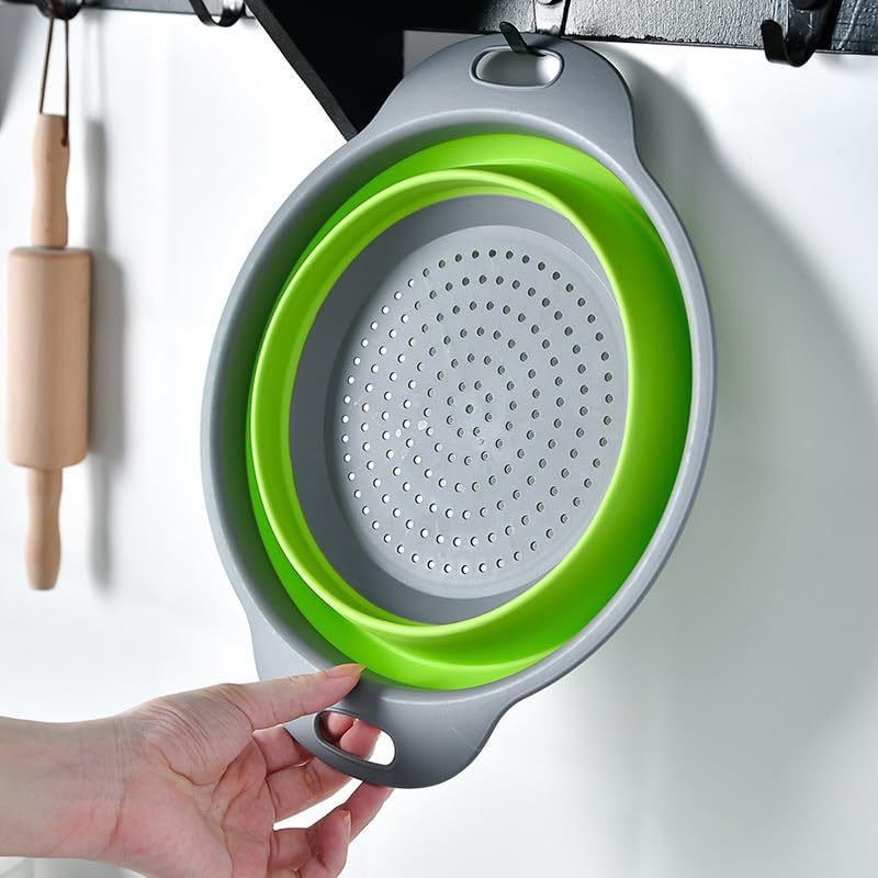 2 Pack Collapsible Colander Set, Emptycolor Foldable Collapsible Strainers for Kitchen, Small Round Colander with Base and Handles for Pasta, Fruit, Vegetables – Space-Saving Kitchen Strainer Baskets