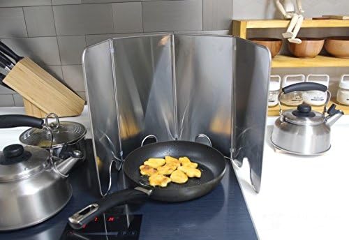 Splatter Guard for Cooking - Grease Splatter Screen - 4 Sided Splatter Guard Compact Type - Stainless Steel - Unfold 33.26 in x 14.17 in - Fold 8.26 in x 14.17 in x 0.86 in