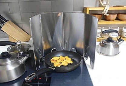 Splatter Guard for Cooking - Grease Splatter Screen - 4 Sided Splatter Guard Compact Type - Stainless Steel - Unfold 33.26 in x 14.17 in - Fold 8.26 in x 14.17 in x 0.86 in
