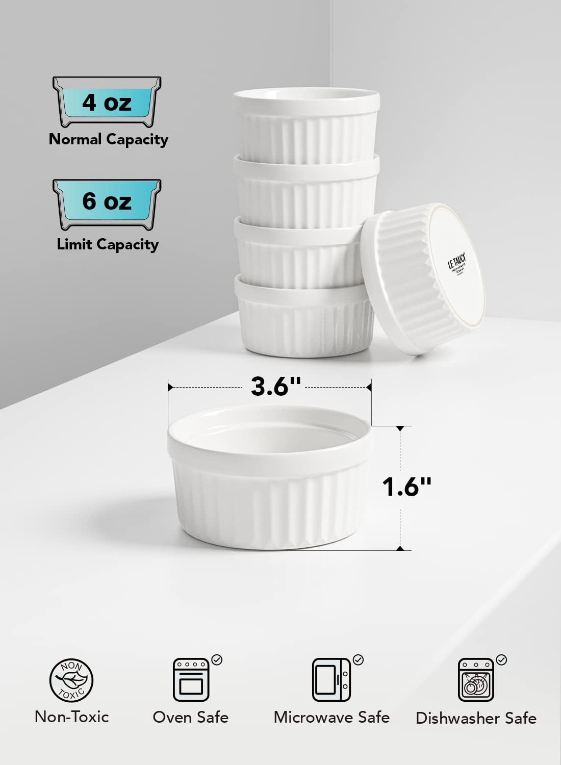LE TAUCI Sauce Cups 2 OZ, Set of 6, White