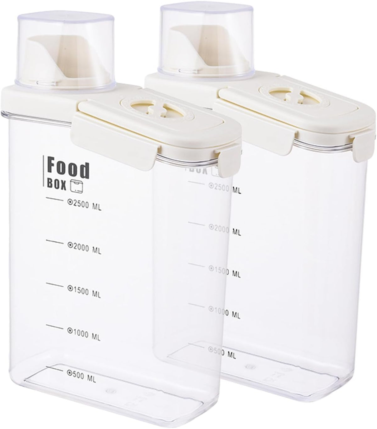 2800ml sealed food storage container with dumping outlet and handle, 2 transparent plastic kitchen grain distributors, suitable for grains, snacks, beans and flour.