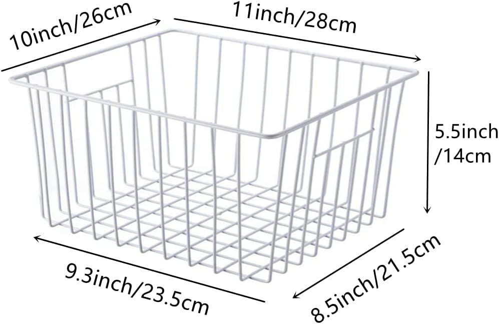 Slideep Wire Baskets Farmhouse Freezer Organizer Storage Bin Basket with Handles, Food Storage for Kitchen Cabinets, Pantry, Closet, Bedroom, Bathroom, Office 3 Pack