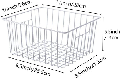 Slideep Wire Baskets Farmhouse Freezer Organizer Storage Bin Basket with Handles, Food Storage for Kitchen Cabinets, Pantry, Closet, Bedroom, Bathroom, Office 3 Pack