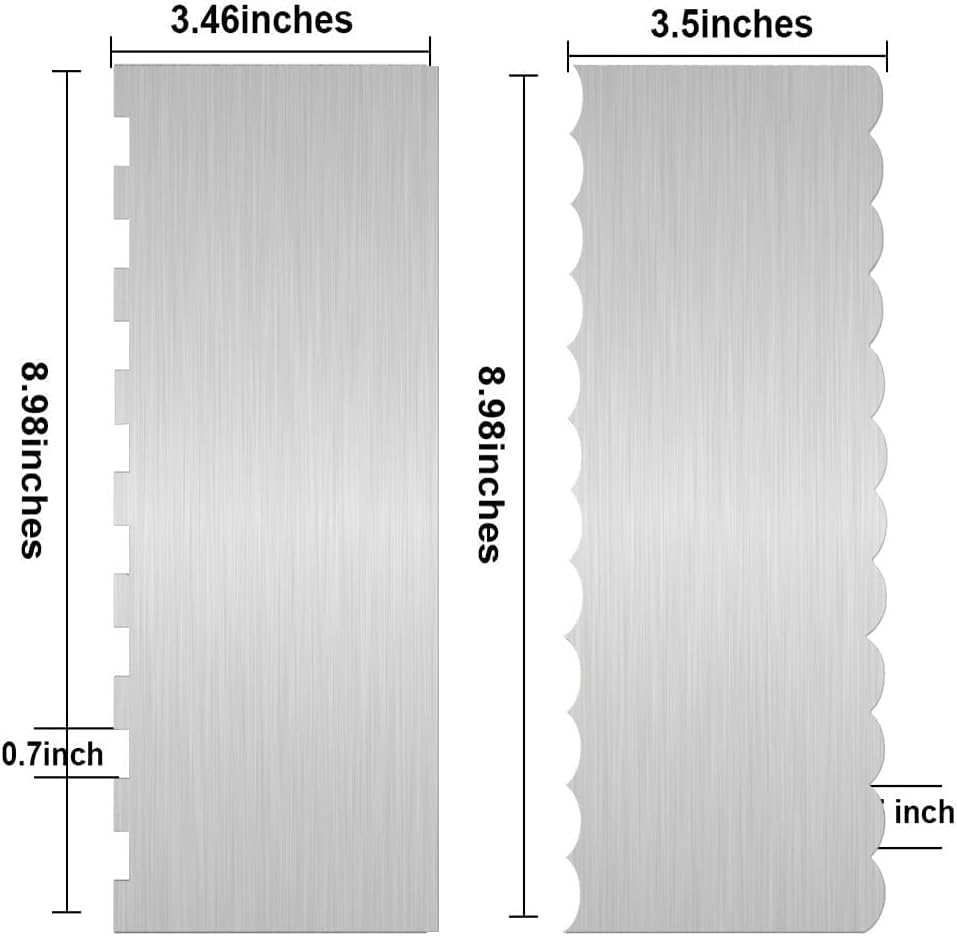 2Pcs 9 Inch Stainless Steel Cake Scrapers, Double-Sided Icing Combs