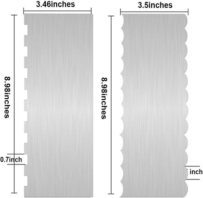 2Pcs 9 Inch Stainless Steel Cake Scrapers, Double-Sided Icing Combs
