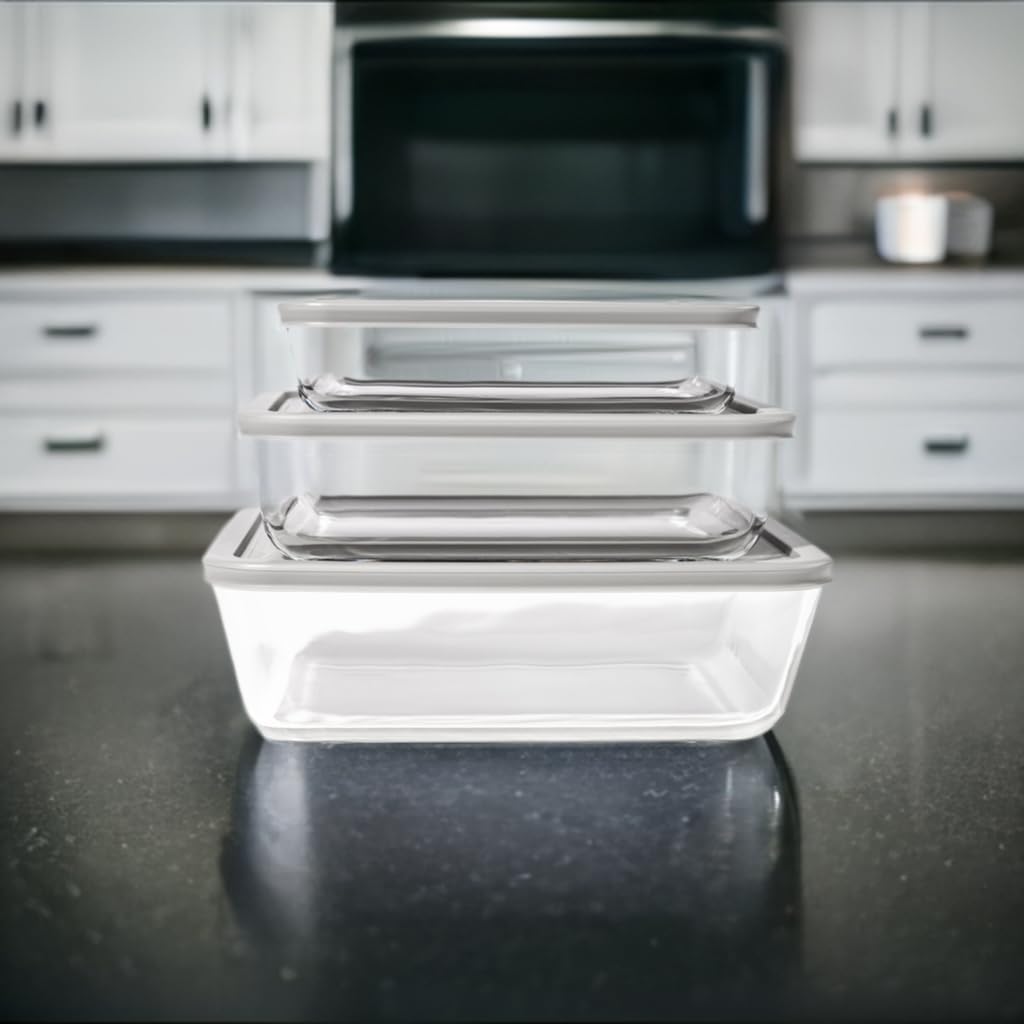 DURA LIVING 4-Piece Glass Food Storage Container (2 Containers + 2 Lids) | 6.55-Cup Rectangular, Leakproof | Microwave, Freezer, Oven & Dishwasher Safe | Ideal for Meal Prep & Pantry Organization