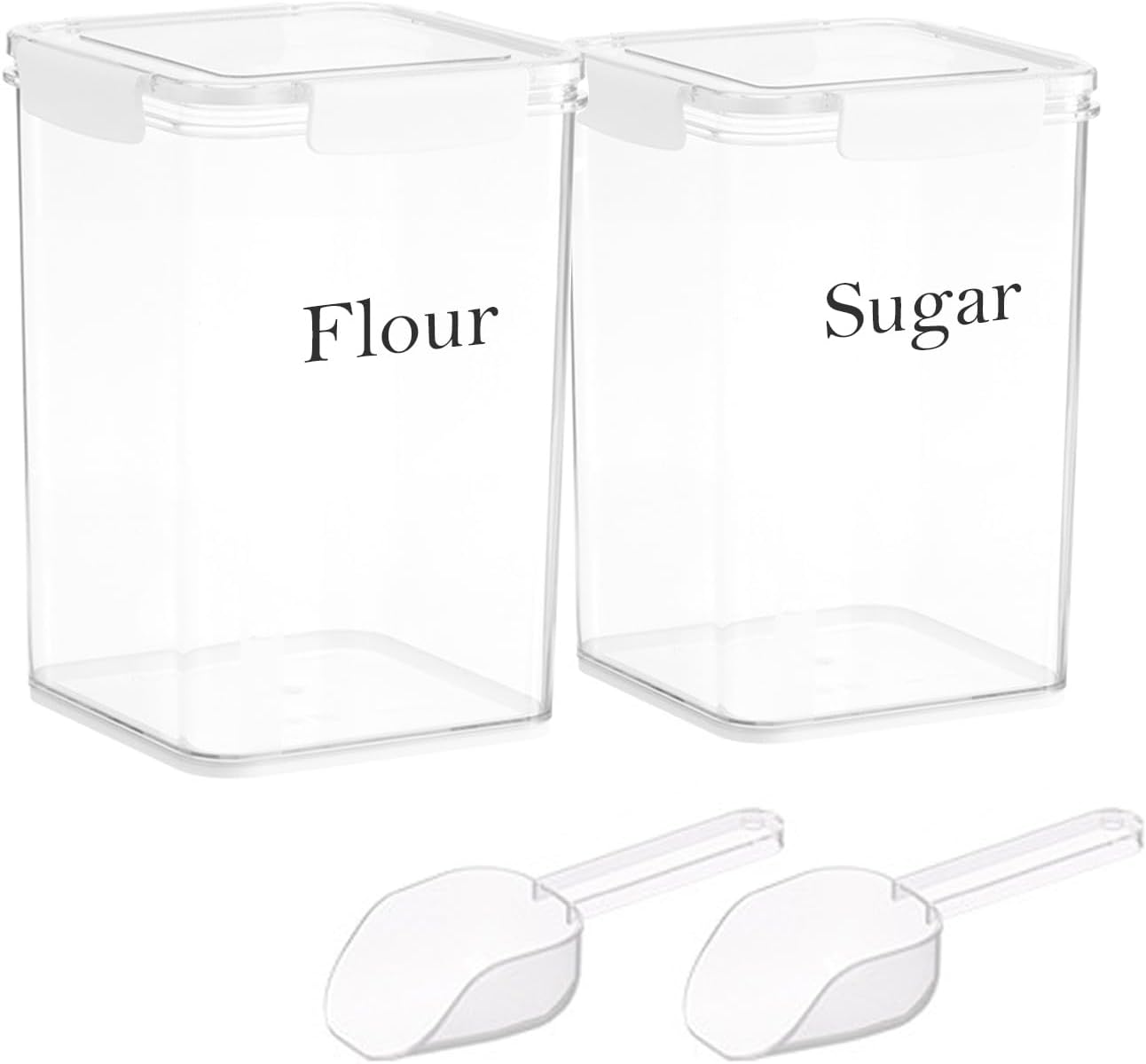 Set of 2 Large Food Storage Jars 4L - Airtight Containers with Lids, White with Free Spoon - Kitchen Canisters for Sugar,Flour,Coffee,Pantry Organization-S