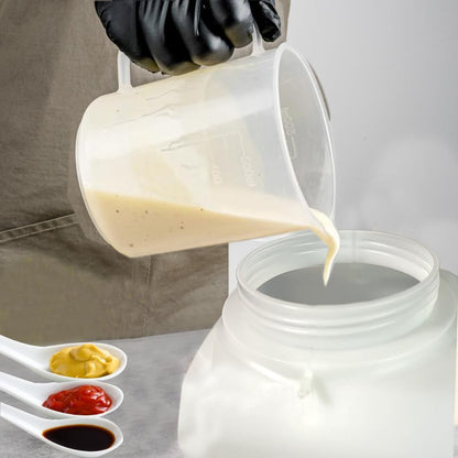 Large Capacity Condiment Dispenser for Restaurant and BBQ - Refillable Sauce Squeeze Bottle and Leak Proof Design for Mustard, Salad, Ketchup and More (round, 5.5 Liters)