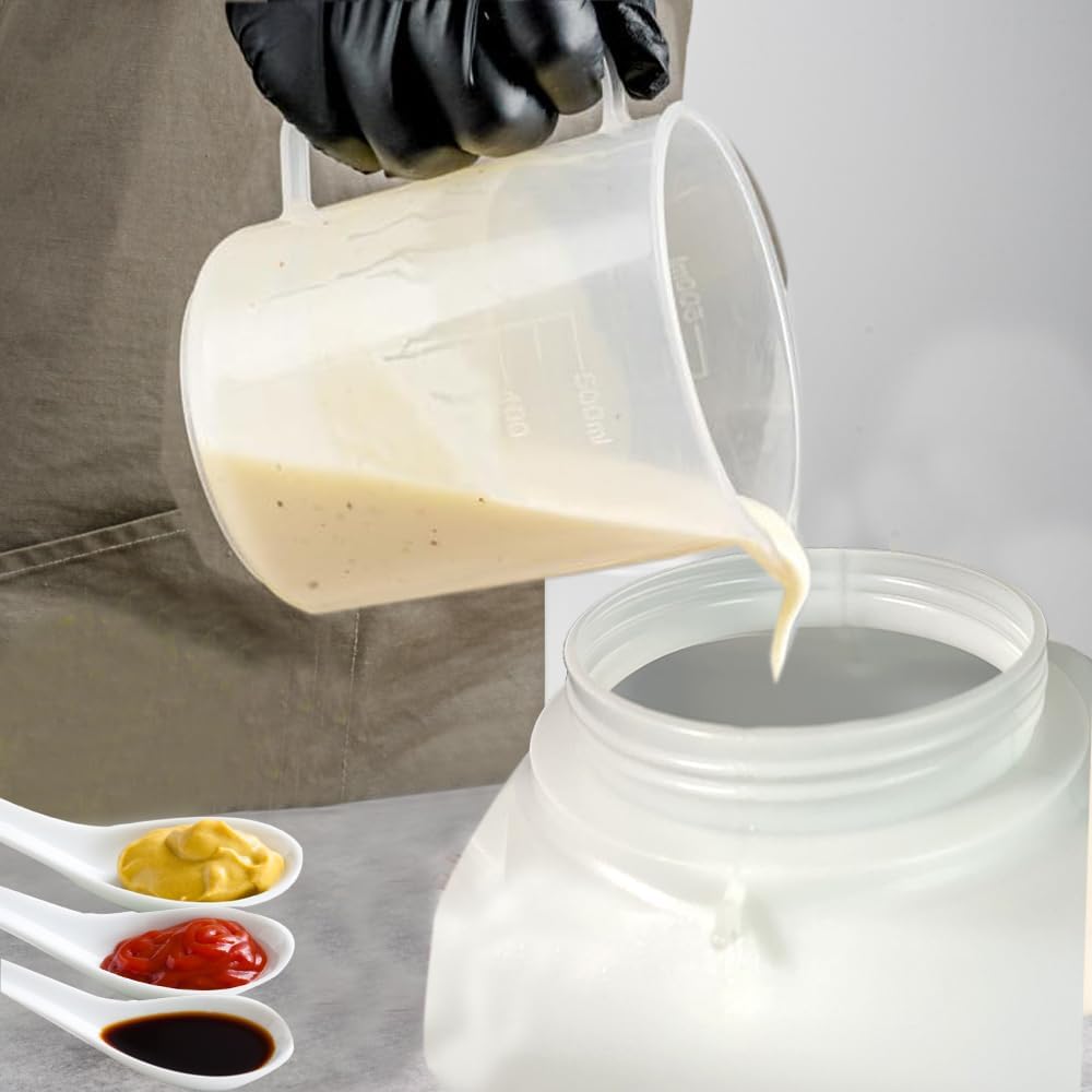 Large Capacity Condiment Dispenser for Restaurant and BBQ - Refillable Sauce Squeeze Bottle and Leak Proof Design for Mustard, Salad, Ketchup and More (round, 3.5 Liters)