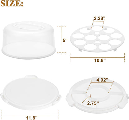 Cake Carrier with Lid and Handle, BPA-Free Cake Containers Cake Stand for 10 inch Cake with 2 Handles Cupcake Carrier - Plastic Cover Two Sided Base for Transport Pie Nuts Fruit Perfect Gifts