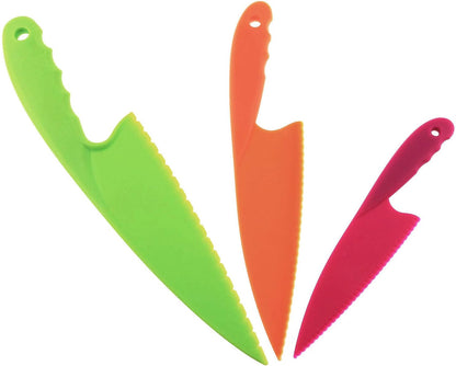 RLECS 3PCS 3 Colors Nylon Kitchen Knife Plastic Knives Set For Fruit Bread Cake Salad Lettuce Knife