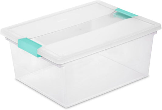 Sterilite Deep Clip Box, Stackable Small Storage Bin with Latching Lid, Plastic Container to Organize Paper, Office, Home, Clear Base and Lid, (Pack of 4)
