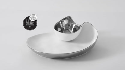 Pampa Bay Titanium-Plated Porcelain Chip and Dip, 12 x 10 Inch, Gold/White Tone, Oven, Freezer, Dishwasher Safe