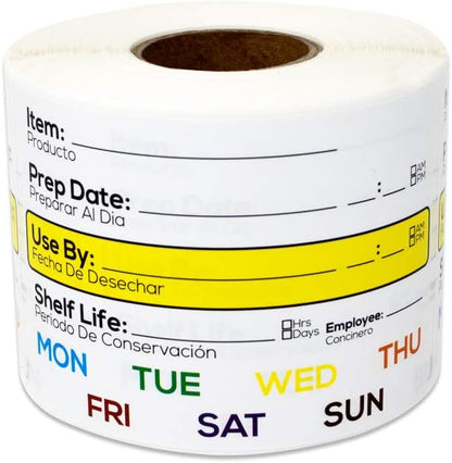 600 Shelf Life Food Rotation Labels, 2" x 3" Write On Meal Prep Date Labels for Container Food Service Stickers, 2 Rolls of 300