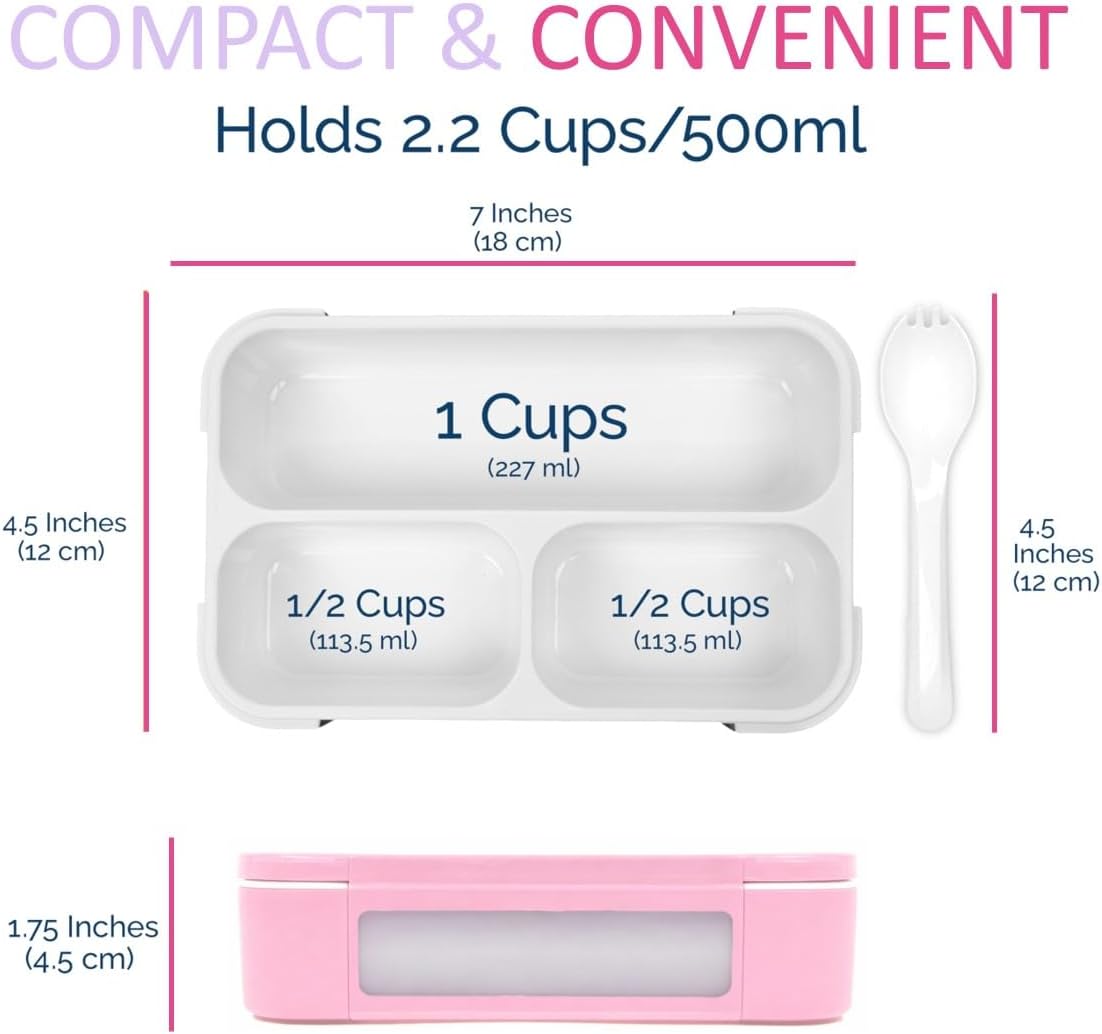 Small Snack Containers for Kids Toddlers - 3 Compartments (Set of 2) - Leak-Proof Reusable Boxes with Lids - BPA-Free Plastic Mini Bento Lunch Box - Holds 2 Cups Capacity (Pastel Blue+Teal Sparkle)