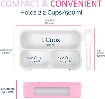 Small Snack Containers for Kids Toddlers - 3 Compartments (Set of 2) - Leak-Proof Reusable Boxes with Lids - BPA-Free Plastic Mini Bento Lunch Box - Holds 2 Cups Capacity (Pastel Blue+Teal Sparkle)