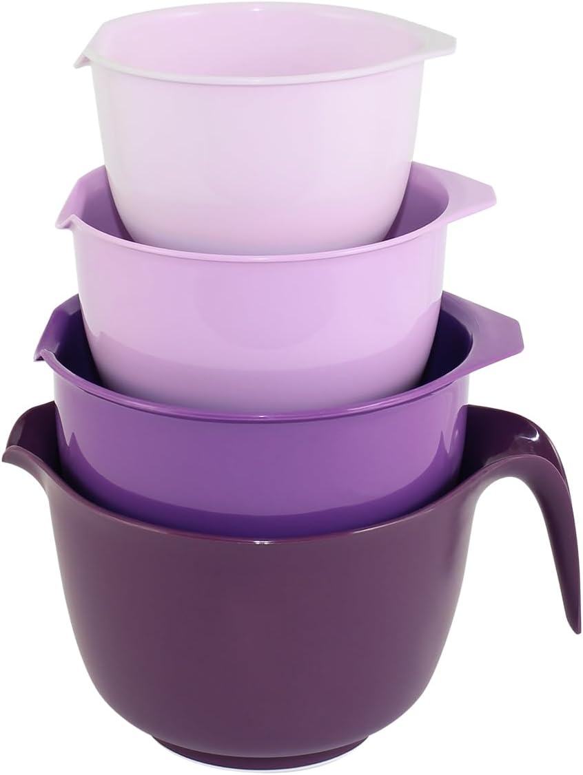 Glad Mixing Bowls with Pour Spout, Set of 4 - Nesting Plastic Bowls (1.2qt, 1.9qt, 2.8qt, and 3qt with Handle) - Non Slip Base, Dishwasher Safe Kitchen Cooking and Baking Supplies, Green