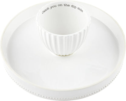 Mud Pie Reversible Cake Stand and Chip and Dip Platter, White, 11" dia