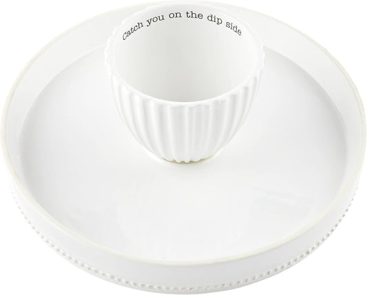 Mud Pie Reversible Cake Stand and Chip and Dip Platter, White, 11" dia
