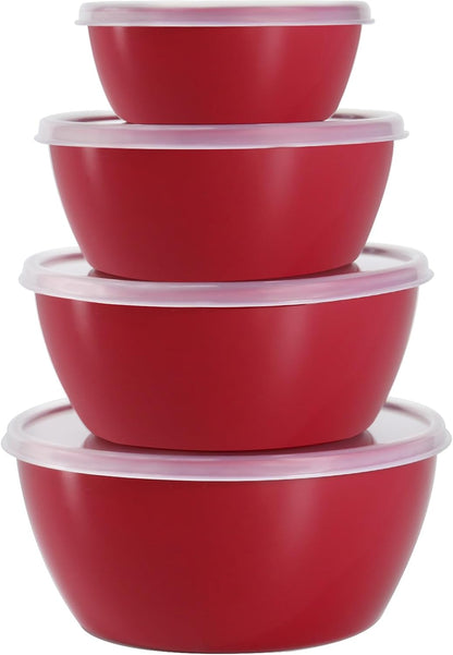 4-Piece Classic Plastic Prep Bowls with Lids, Nesting Plastic Small Mixing Bowl Set for Mixing, Baking, Prepping, Cooking and Serving Food, Microwave and Dishwasher Safe (Yellow)