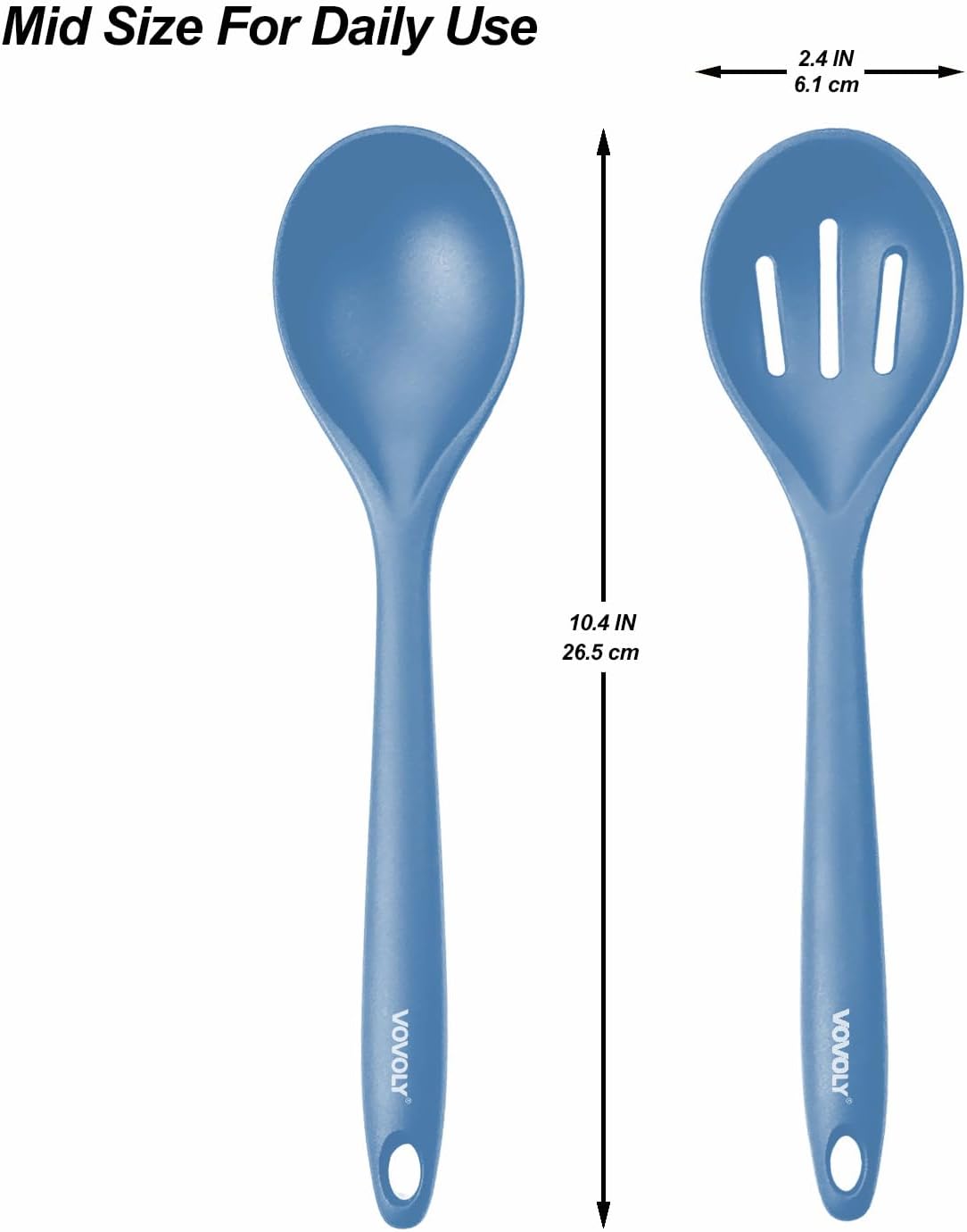 VOVOLY Silicone Spoons for Cooking, Solid & Slotted Spoon Set, Med, Black