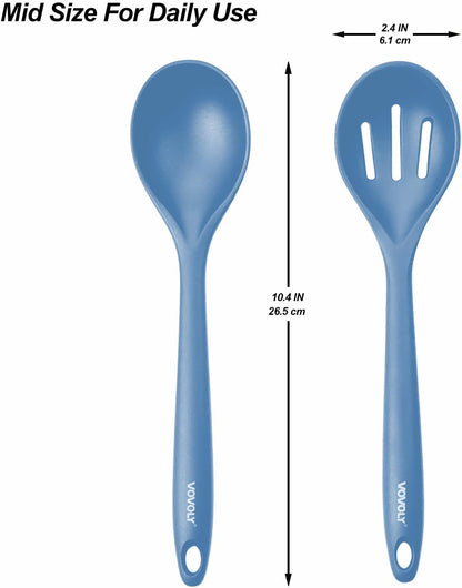 VOVOLY Silicone Spoons for Cooking, Solid & Slotted Spoon Set, Med, Black
