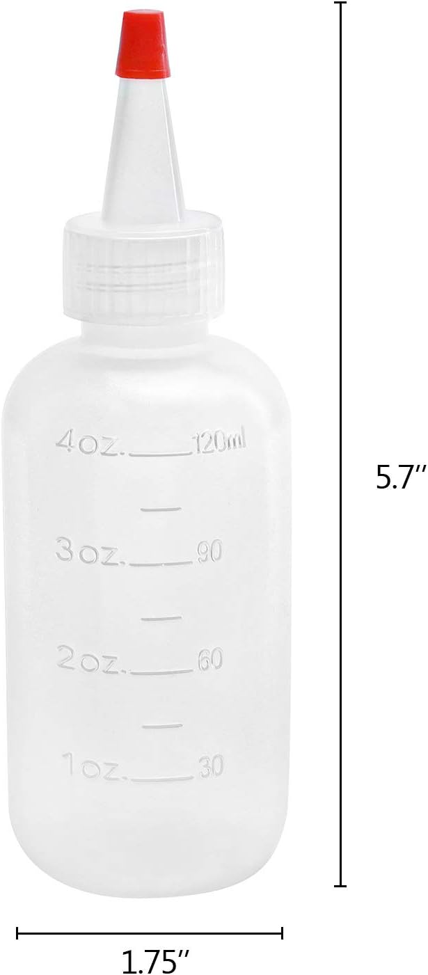 Hedume 30 Pack 4-Ounce Plastic Squeeze Bottles with Red Tip Cap and Measurement - BPA-Free, Latex-Free, Food-Grade - Good for Crafts, Art, Glue, Sauces, Ketchup, BBQ