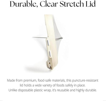 Crudités | Portable Snack Tray | Rectangle 2-Pack | Cream White | Reversible Stretch Lid Food Containers | BPA-Free, Freezer & Dishwasher Safe | Meal-Prep, Charcuterie, Salads, Picnic, Travel
