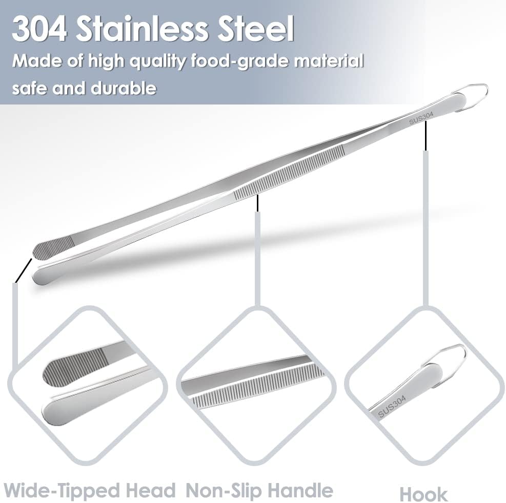 Gutsdoor 8 Inch Plating Tweezers Stainless Steel Precision Culinary Tweezer Silver Kitchen Straight Tweezers Tongs