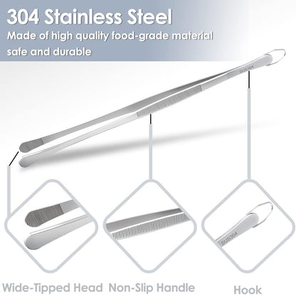 Gutsdoor 8 Inch Plating Tweezers Stainless Steel Precision Culinary Tweezer Silver Kitchen Straight Tweezers Tongs