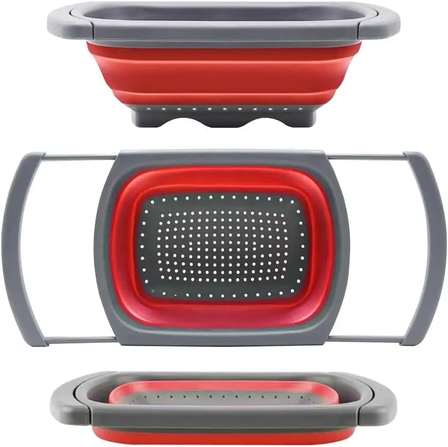 Collapsible Colander Set of 2, Foldable Silicone Pasta Strainer with Handles, 2 Pack Space Saving Kitchen Colander for Fruits,Space Saving Pasta Strainer Basket for Fruits & Vegetables