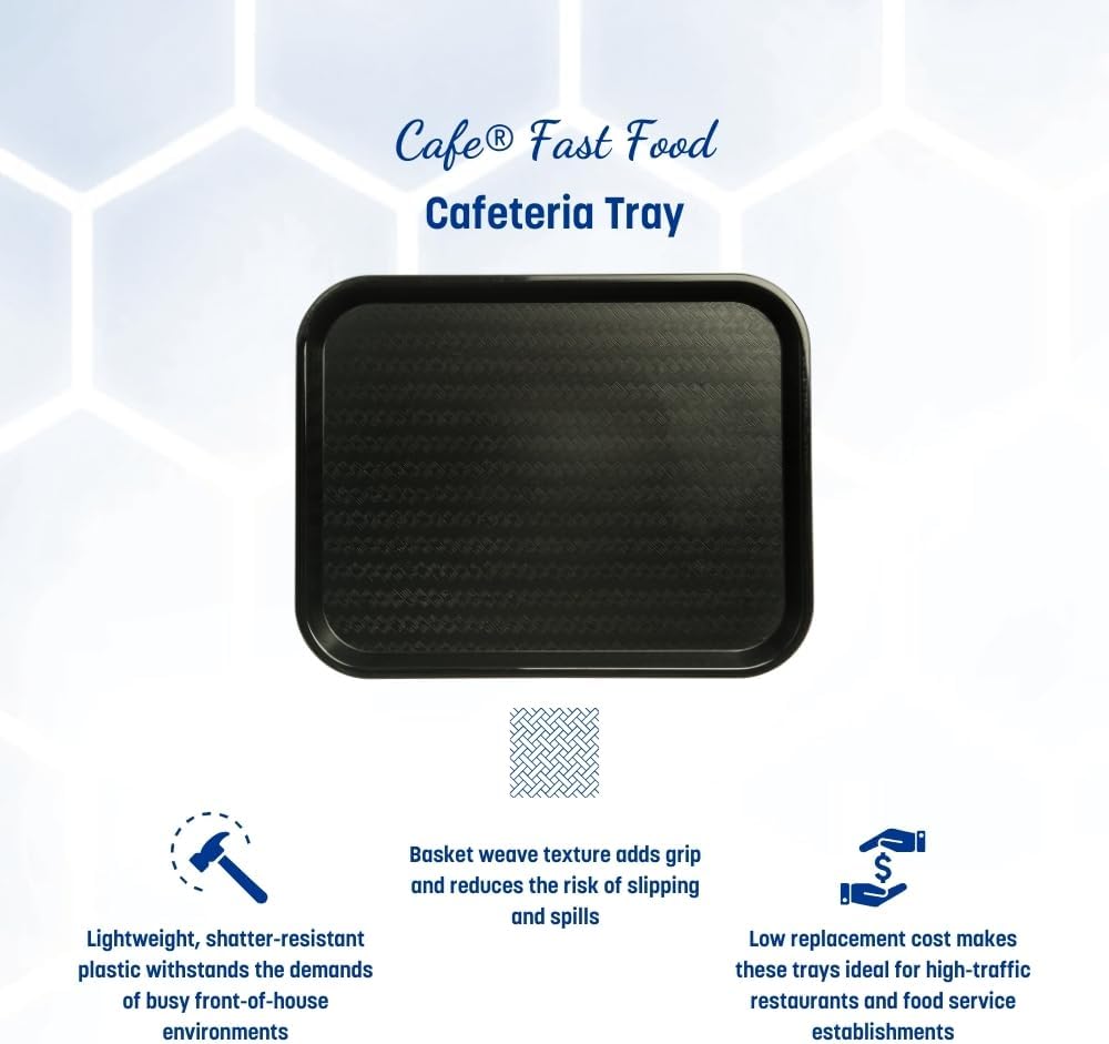 Carlisle FoodService Products Café Cafeteria Tray, Fast Food Tray for Restaurant or Commercial Use, 14" x 18", 1 Count, Black